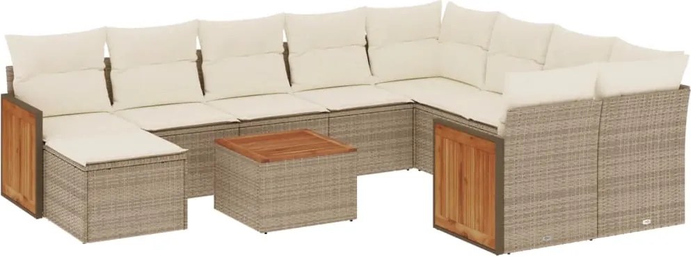 vidaXL 11 részes bézs polyrattan kerti ülőgarnitúra párnákkal