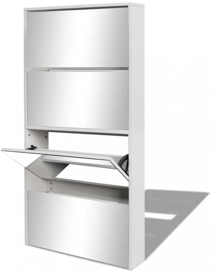 fehér 4 szintes tükrös cipőszekrény 63 x 17 x 134 cm