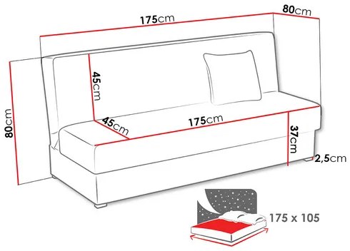 Széthúzható kanapé Tedrona Mini (türkiz) (tárolóhellyel). 1105635