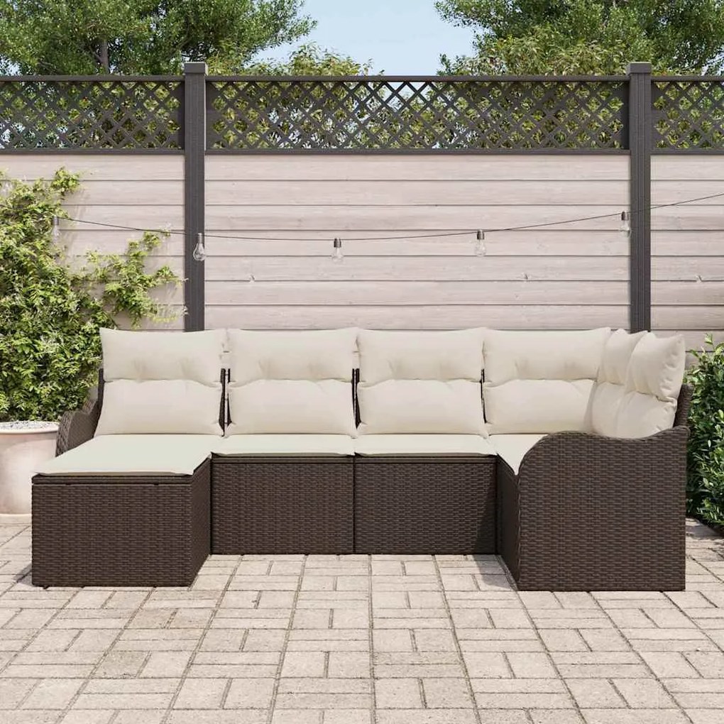 Kerti Kanapé Szett párnával 6 pcs Barna és fehér Poli rattan