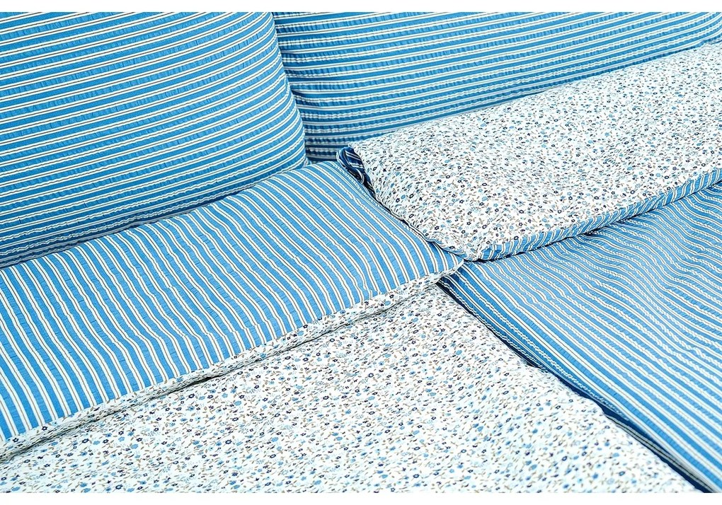 Stanex Krep lepedőhuzat Virágcsíkos kék, 140 x 220 cm, 70 x 90 cm