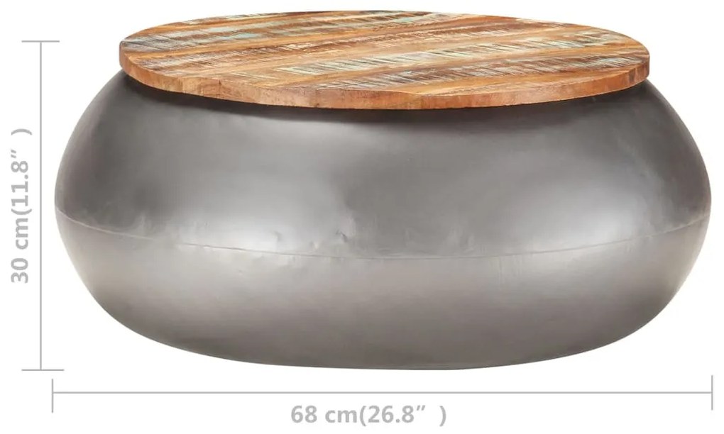 Szürke tömör újrahasznosított fa dohányzóasztal 68 x 68 x 30 cm