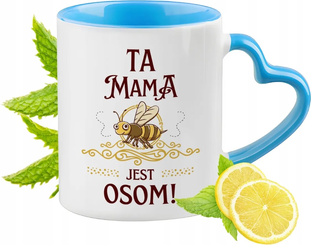 Anyának Kék Bögre Szív Alakú Füllel Ajándék Nyomtatott