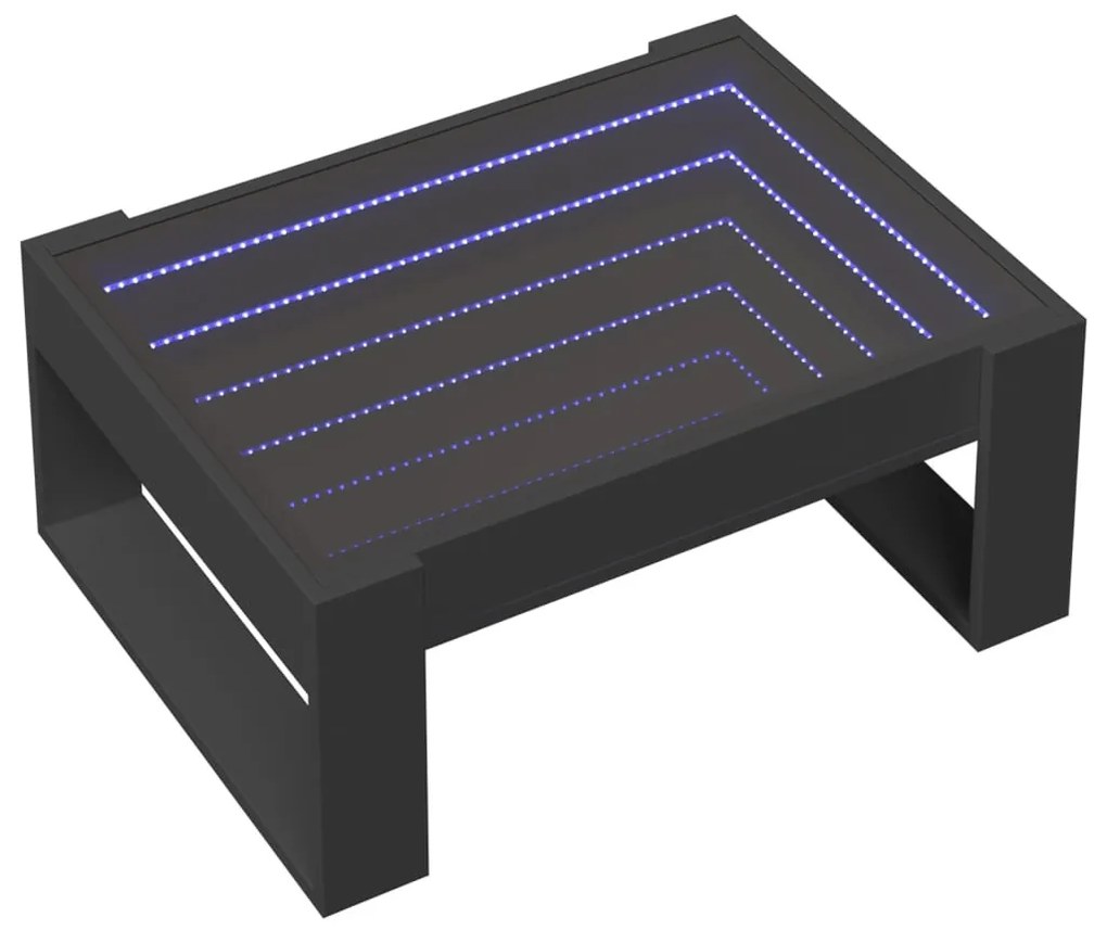 Fekete végtelen hatású LED-es dohányzóasztal 70 x 53 x 30 cm