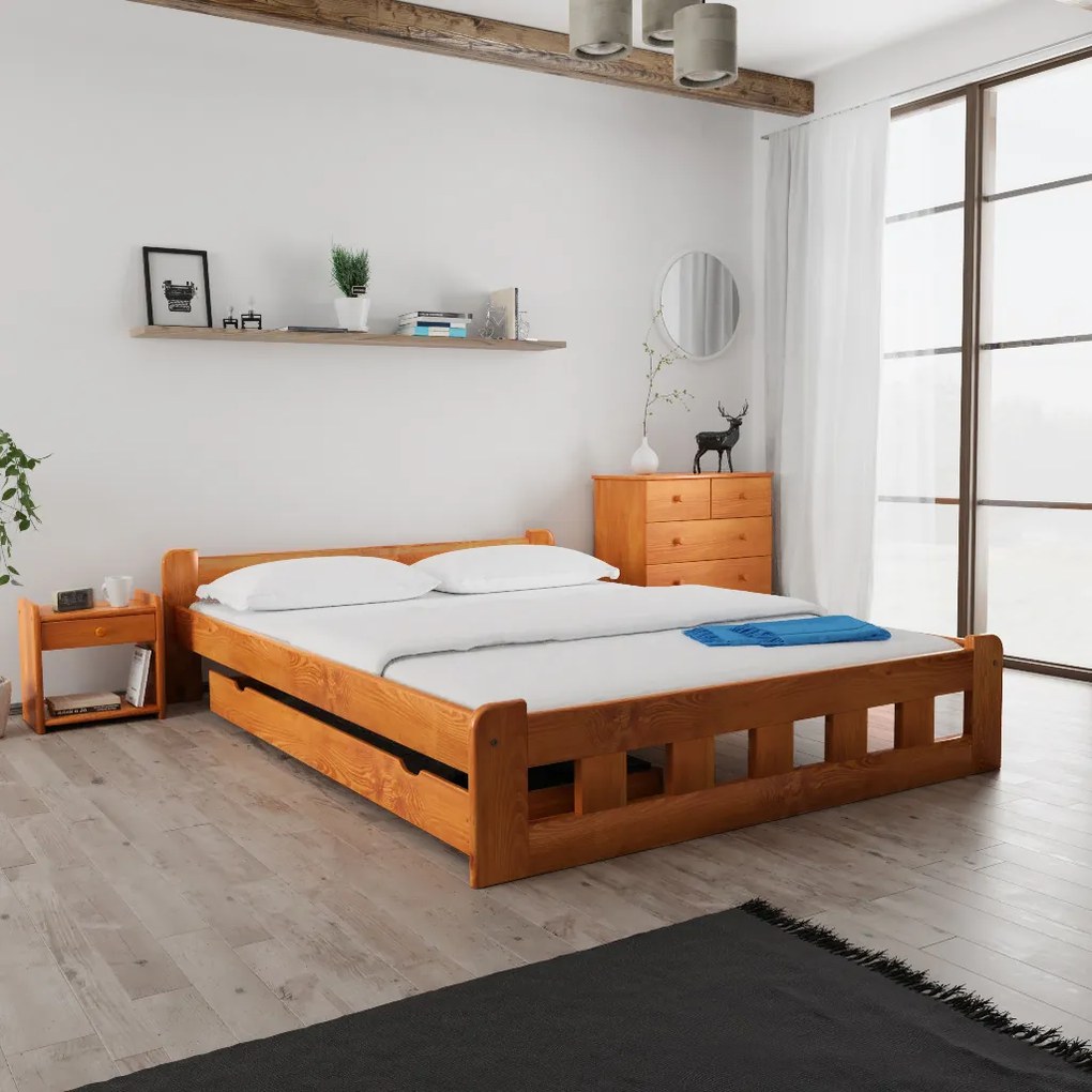 Naomi magasított ágy 140x200 cm, égerfa Ágyrács: Léces ágyrács, Matrac: Deluxe 10 cm matrac