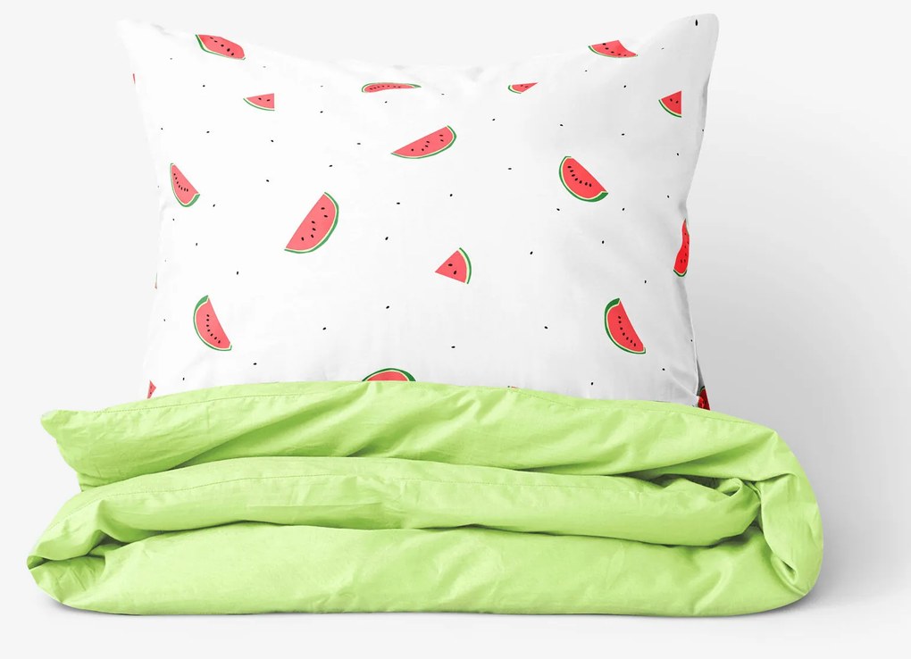 Goldea pamut ágyneműhuzat duo - görögdinnyék, világoszöld hátoldal 200 x 200 és 2db 70 x 90 cm