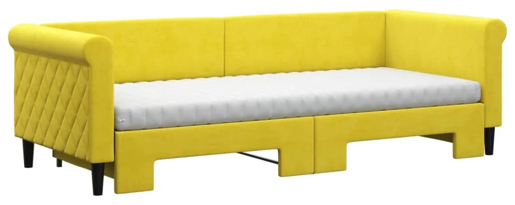 sárga kihúzható bársony heverő matraccal 80 x 200 cm