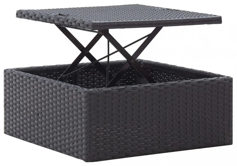 fekete polyrattan kerti napozóágy tetővel