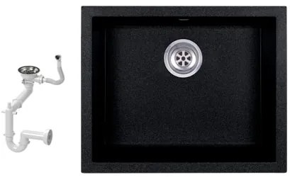 NERO H55-45C Gránit Mosogató + Szifon (fekete - szemcsés)
