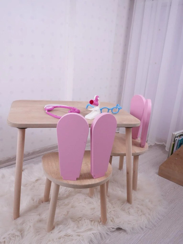Gyerekasztal székekkel Bunny One Chair Set - Pink, Brown