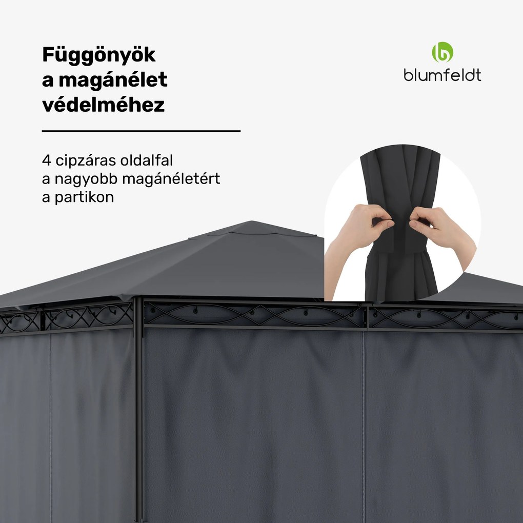 Blumfeldt Mondo, kerti pavilon, partisátor, acél, poliészter, sötétszürke