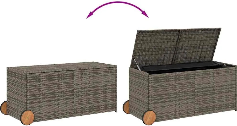 vidaXL szürke polyrattan kerti tárolóláda kerekekkel 283 L