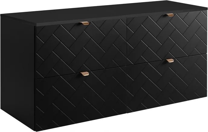 Függesztett fürdőszoba szekrény mosdó alá 120 cm-es fekete halszálka mintás Mdf lap Blattal