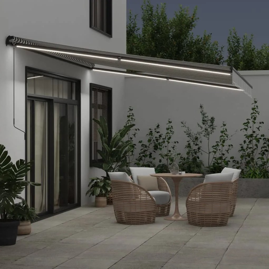 antracitszürke-fehér LED-es kézi napellenző 450 x 350 cm