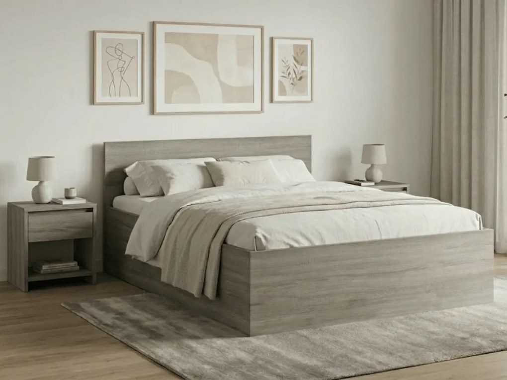 Ágy SOFIA 160 x 200 cm, szarvasgomba tölgy Matrac: Deluxe 10 cm matraccal, Ágyrács: Ágyrács nélkül