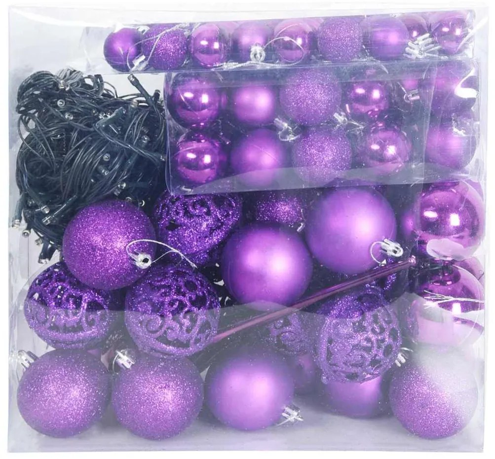 Karácsonyi Díszgömb Készlet 300 LED-del 120 pcs Lila Műanyag