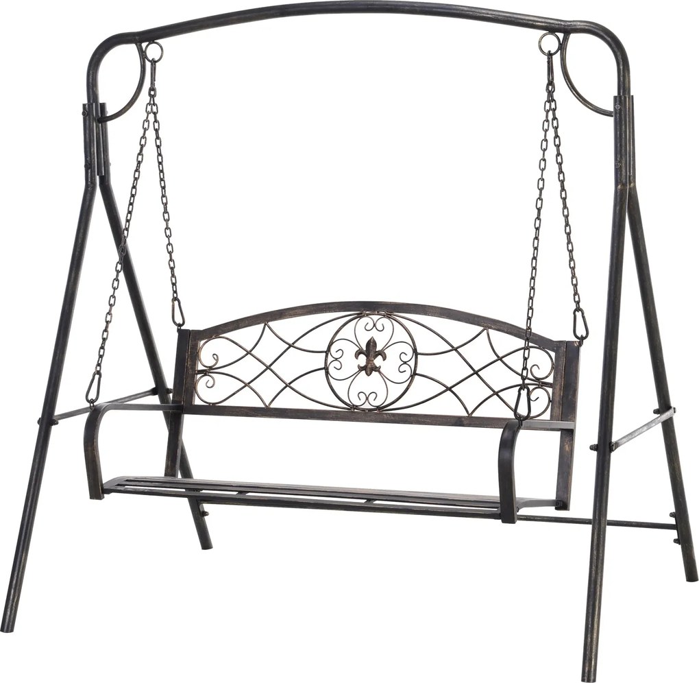 Outsunny Kerti Hintaágy 2 Személyre, Terasz Hinta, Hinta Pad, Fém, Fekete Arany Részletekkel, 167 x 123 x 175 cm | Aosom