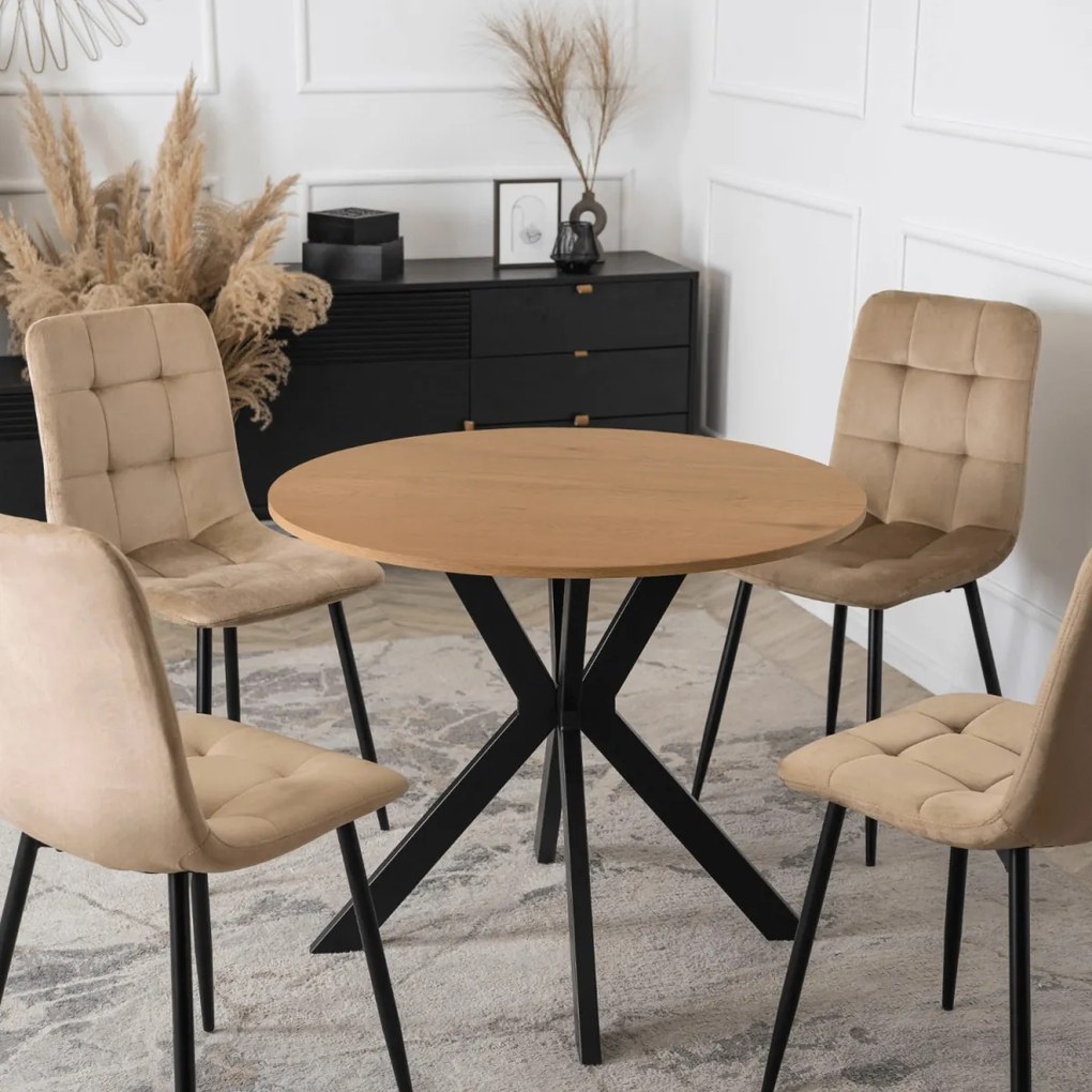 Étkezőasztal 90 cm méretben, arany tölgy/fekete színben LAUREN