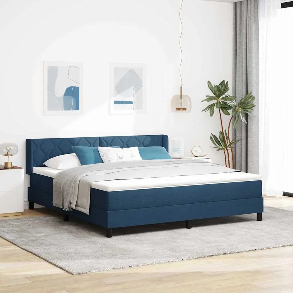 Boxspring ágy matraccal Kék 180 x 200 cm Szövet és Mérnöki Fa