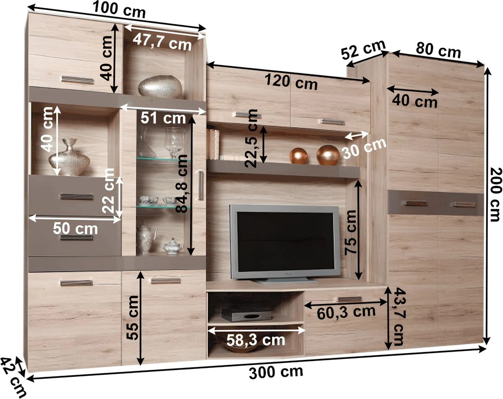 Nappali bútor, tölgy san marino/latte magasfényű HG, ASSOR