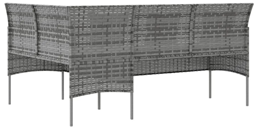 5 személyes szürke polyrattan L-alakú kanapészett párnákkal