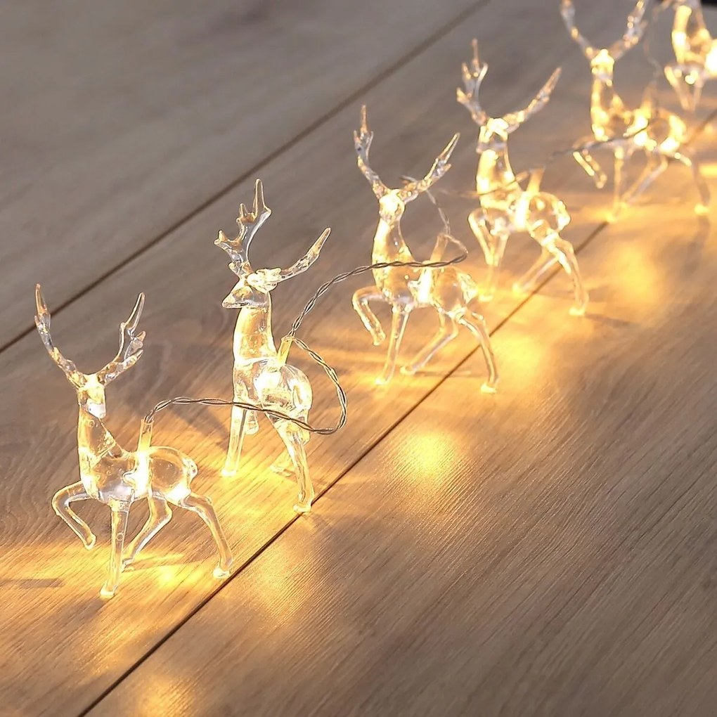 DecoKing Rénszarvas karácsonyi fénylánc meleg fehér, 10 LED