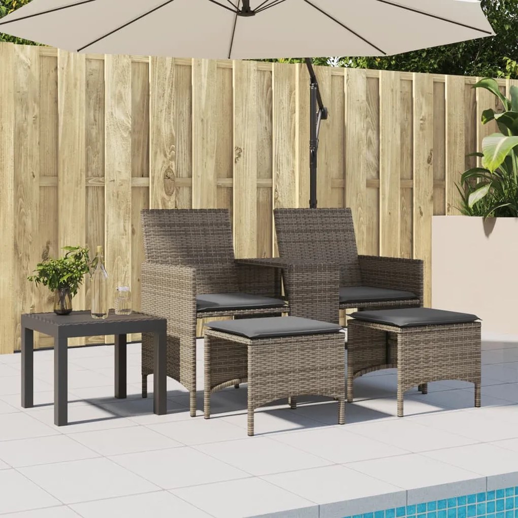 2 személyes szürke polyrattan kerti kanapé asztallal/székkel