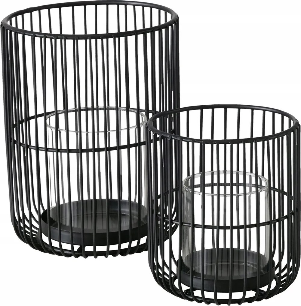 Fém Lampion Fekete Üvegbetéttel 15 × 20, 12 × 14 cm