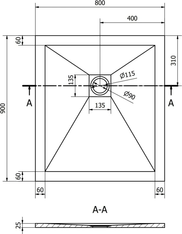 Mexen Stone+ téglalap alakú kompozit zuhanytálca 90 x 80 cm, fehér - 44108090