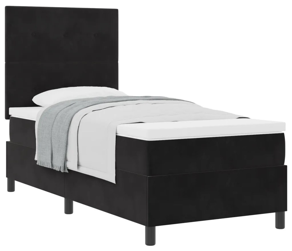 Boxspring Ágy Matraccal Fekete 80x200 cm Bársony