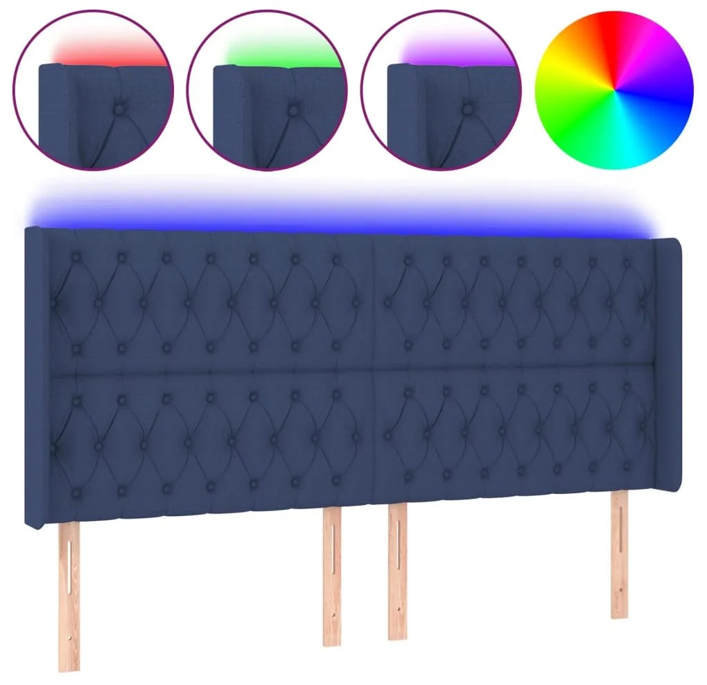 kék szövet LED-es fejtámla 183x16x118/128 cm