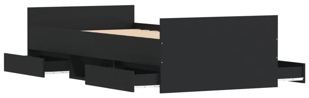 fekete ágykeret fej- és lábtámlával 100 x 200 cm