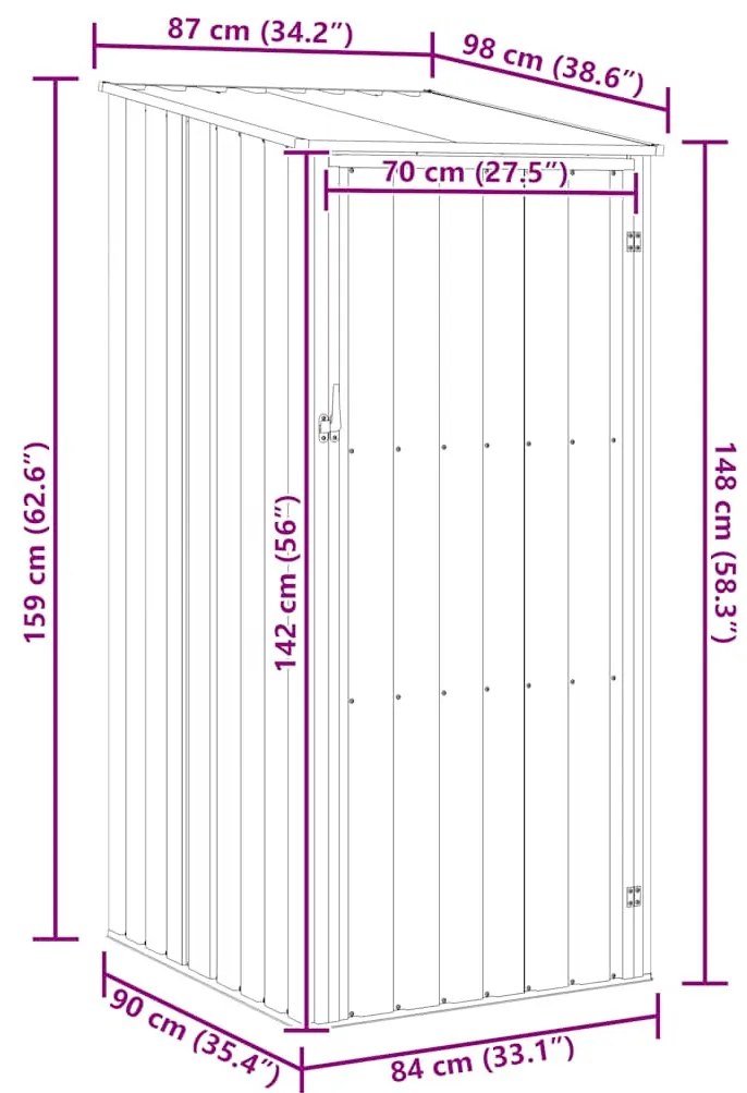 szürke horganyzott acél kerti fészer 87 x 98 x 159 cm
