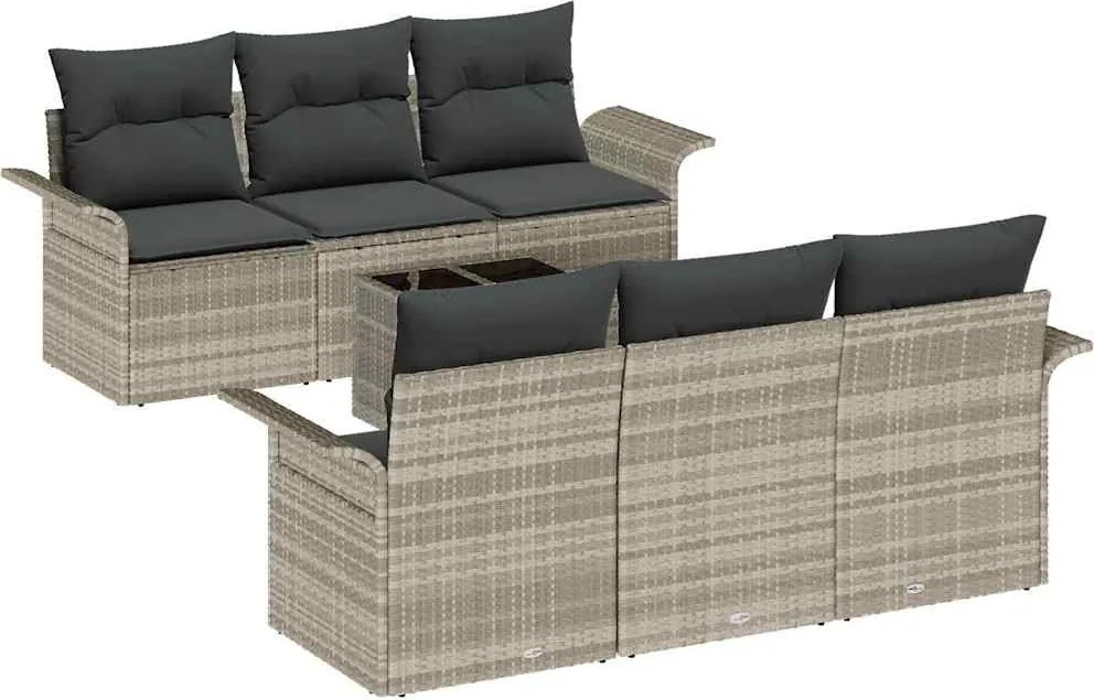 vidaXL Kerti Kanapé Szett párnával 7 pcs Világosszürke polirattan