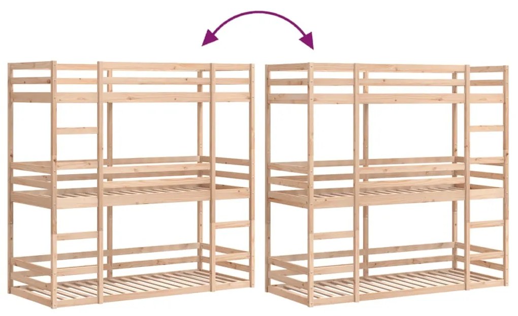 tömör fenyőfa hármas emeletes ágy 80 x 200 cm
