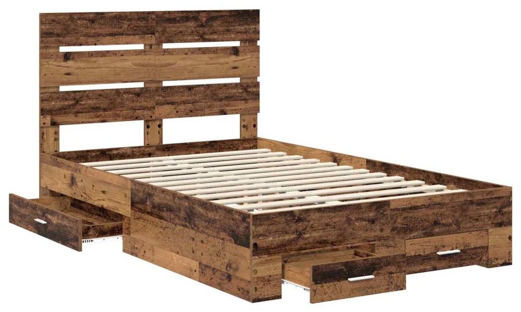 vidaXL Ágykeret fiókkal fejtámlával Öreg fa 120 x 190 cm Faanyag