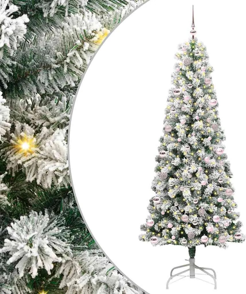 vidaXL Műanyag Hajtogatós Karácsonyfa 300 LED-del Zöld és Fehér 240 cm