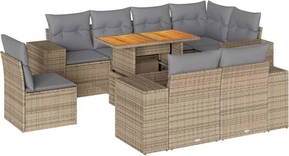vidaXL 9 részes bézs polyrattan kerti ülőgarnitúra párnákkal