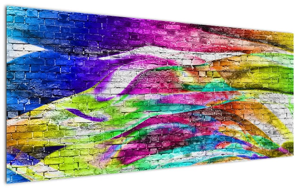 Kép - Téglafal színes lángokkal (120x50 cm)