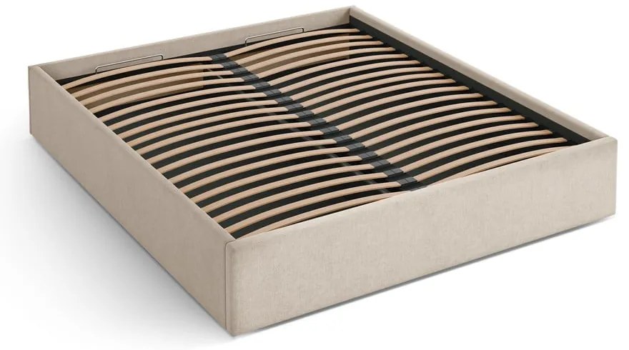 Világosbarna kárpitozott ágyneműtartós-ágytámla nélkül franciaágy ágyráccsal 160x200 cm Susan – Micadoni