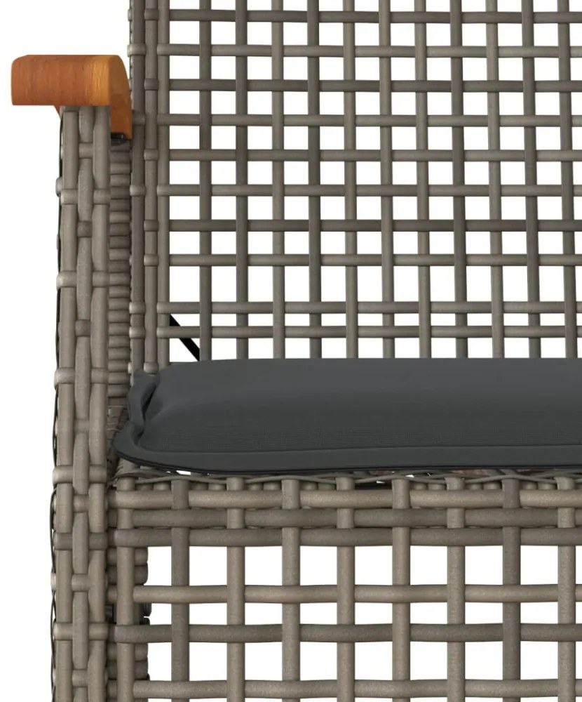 4 db szürke polyrattan és akácfa kerti szék párnákkal