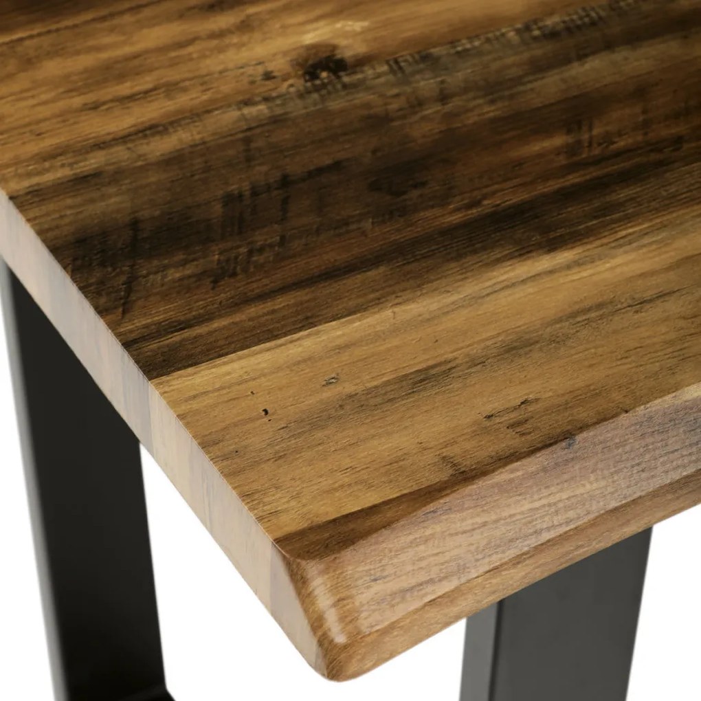 Masă de sufragerie, 180x90x75 cm, blat MDF, decor lemn învechit, picioare metalice in forma de U