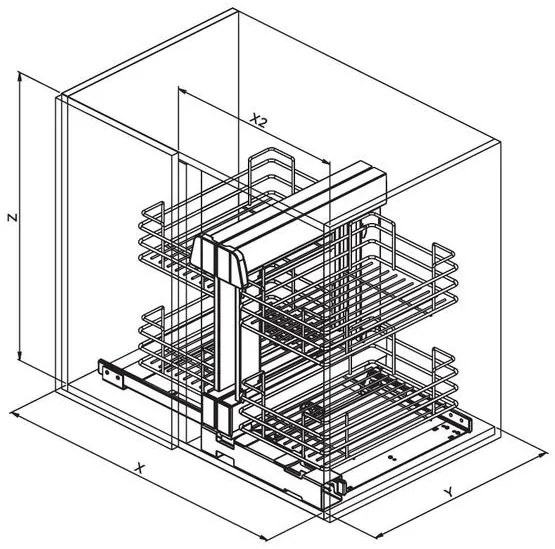 Konyhai fémrács, sarokszekrénybe, teljes kihúzás, csillapított záródás, antracit, univerzális,  900mm, 450mm ajtó szélesség, Sige Green Line 340