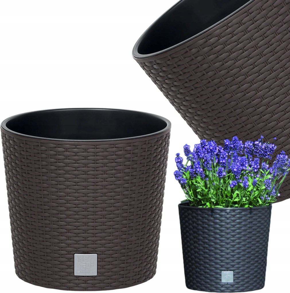 Kerek rattan kaspó 25cm-es virágtartó betéttel távtartó betét