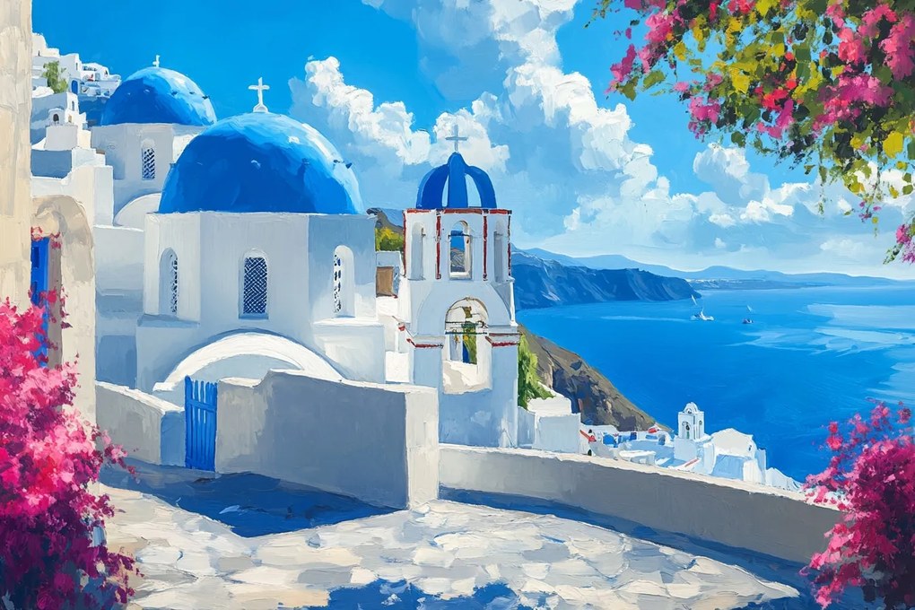 Vászonkép Canvas Tájkép Sziget Tenger Görögország Cikládák Santorini 60x40