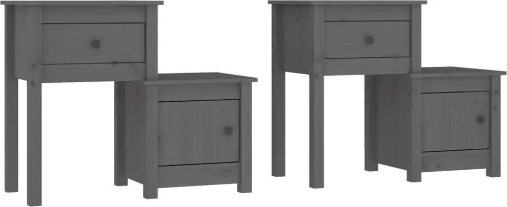 vidaXL 2 darab szürke tömör fenyőfa éjjeliszekrény 79,5 x 38 x 65,5 cm