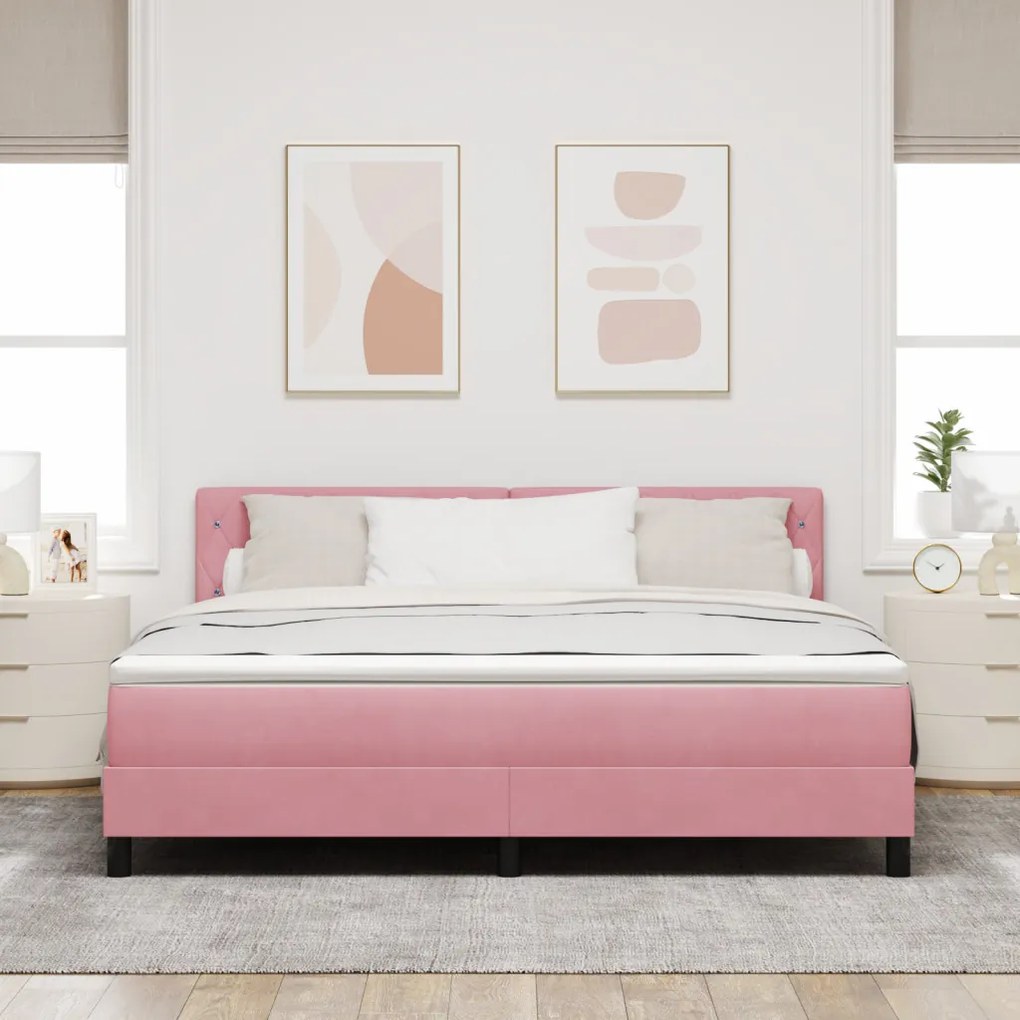 Boxspring Ágy Mattal és LED-del Rózsaszín 180x200 cm Bársonyos