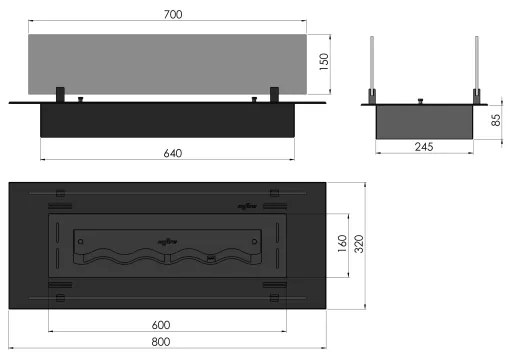 InFire - Beépített BIO kandalló 8,5x80 cm 3,5kW fekete