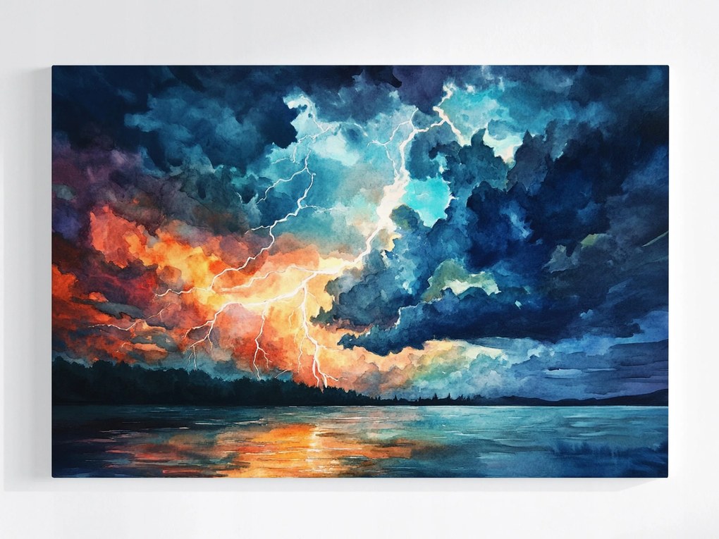 Poszter Tájkép Tó Folyó Víz Ég Vihar Villám 120x80