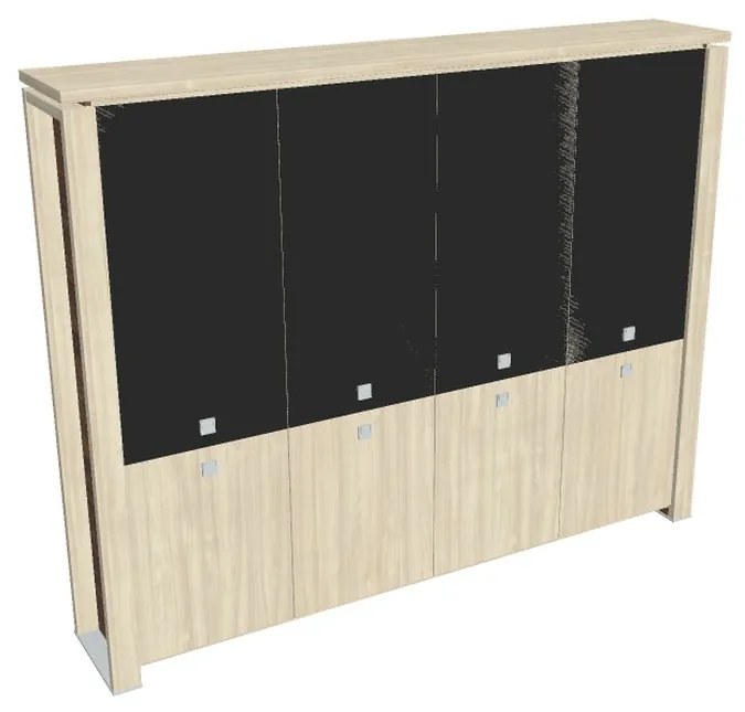 Verno+ magas szekrény 260 x 46 x 210 cm, kombinált ajtó, akác / fekete